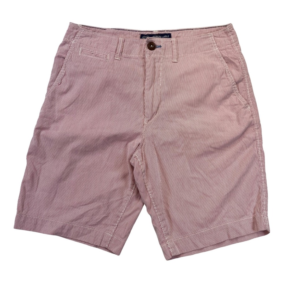 American Eagle Outfitters Classic Shorts Mens 32 Red White Striped Chino Cotton
